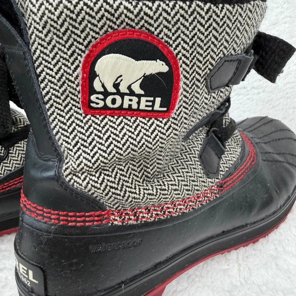 Sorel Tivoli Herringbone Waterproof Boots‎ Black Grey Red Womens 9.5